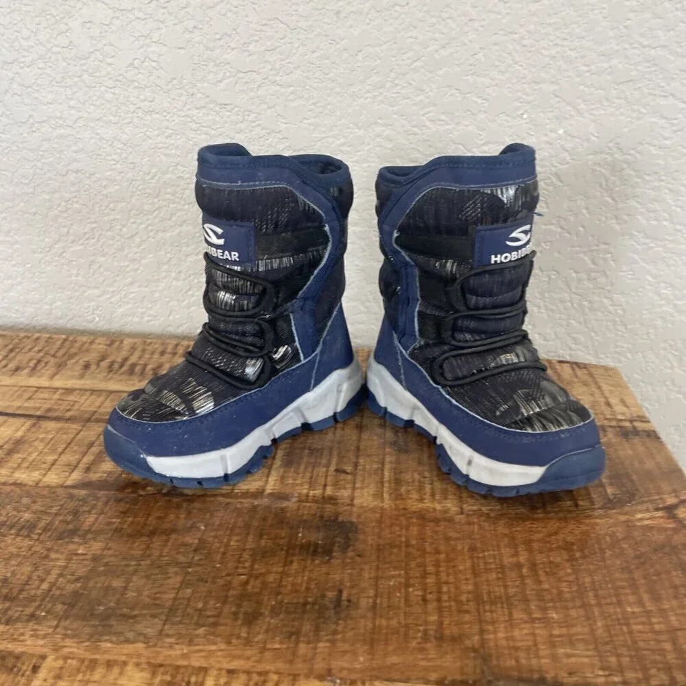 Toddler Snow Boots 7  Hobibear Winter Waterproof Blue Black Winter Outdoor